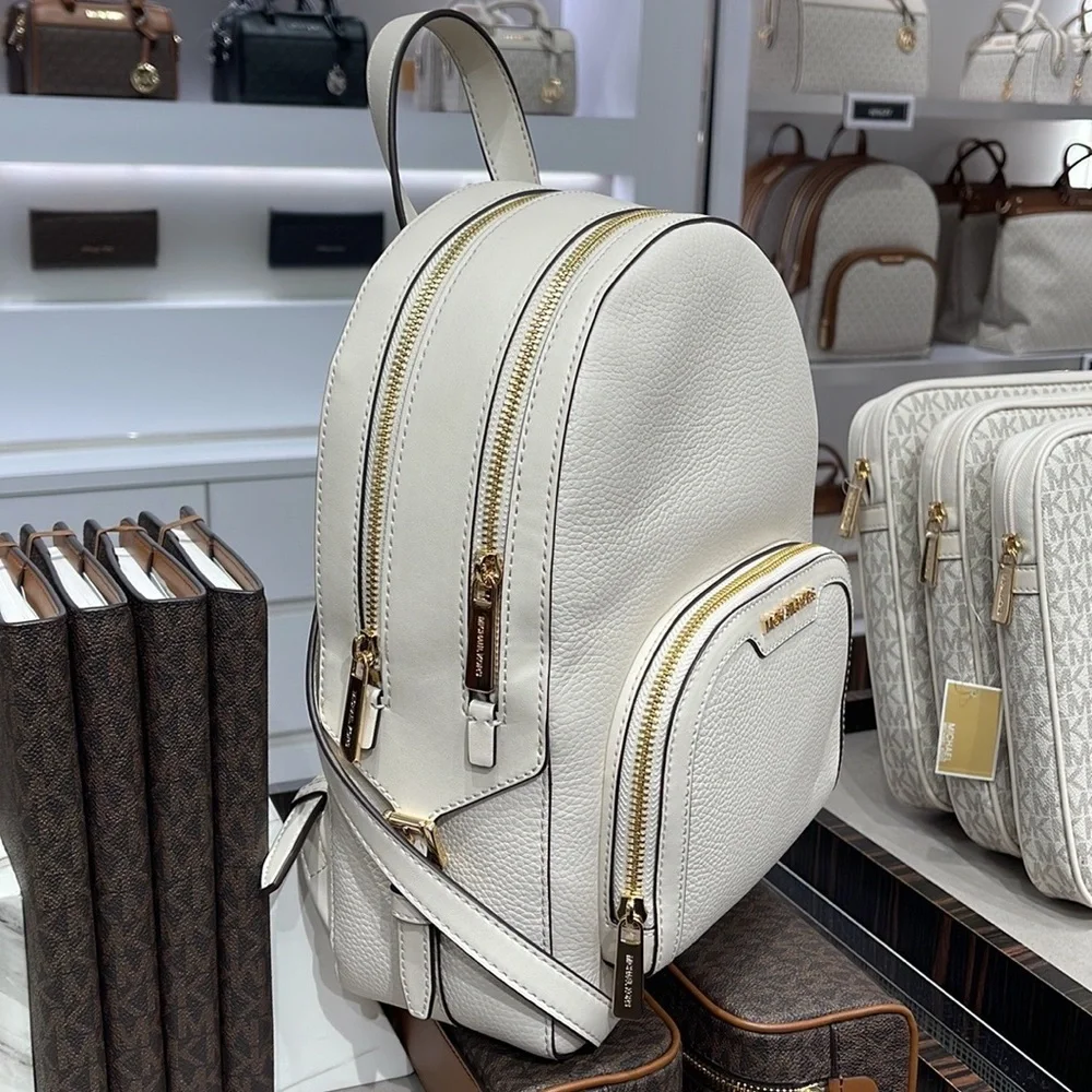 Michael Kors Jaycee Medium Pebbled Leather Backpack Light Cream